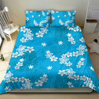 Hawaii Monstera Deliciosa Bedding Set Blue Plumeria Polynesian Pattern - Polynesian Pride