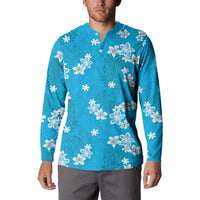 Hawaii Monstera Deliciosa Button Sweatshirt Blue Plumeria Polynesian Pattern - Polynesian Pride