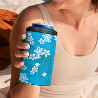 Hawaii Monstera Deliciosa 4 in 1 Can Cooler Tumbler Blue Plumeria Polynesian Pattern - Polynesian Pride