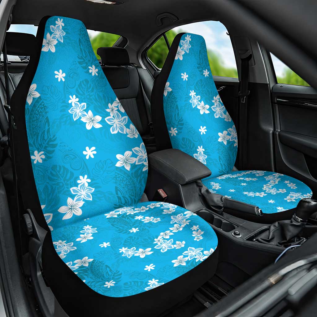 Hawaii Monstera Deliciosa Car Seat Cover Blue Plumeria Polynesian Pattern - Polynesian Pride