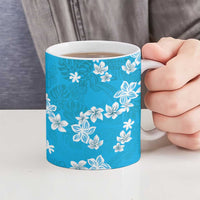 Hawaii Monstera Deliciosa Ceramic Mug Blue Plumeria Polynesian Pattern - Polynesian Pride