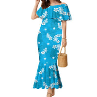 Hawaii Monstera Deliciosa Family Matching Mermaid Dress and Hawaiian Shirt Blue Plumeria Polynesian Pattern - Polynesian Pride