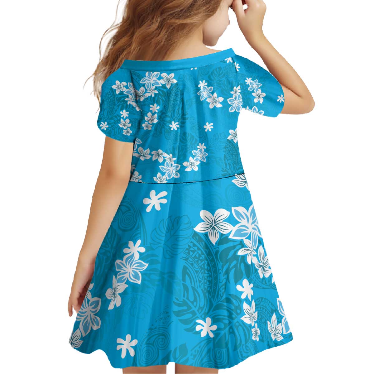 Hawaii Monstera Deliciosa Family Matching Off The Shoulder Long Sleeve Dress and Hawaiian Shirt Blue Plumeria Polynesian Pattern - Polynesian Pride