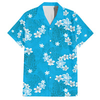 Hawaii Monstera Deliciosa Family Matching Off The Shoulder Long Sleeve Dress and Hawaiian Shirt Blue Plumeria Polynesian Pattern - Polynesian Pride
