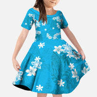 Hawaii Monstera Deliciosa Family Matching Off Shoulder Maxi Dress and Hawaiian Shirt Blue Plumeria Polynesian Pattern - Polynesian Pride