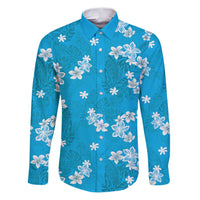 Hawaii Monstera Deliciosa Family Matching Puletasi and Hawaiian Shirt Blue Plumeria Polynesian Pattern - Polynesian Pride