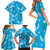 Hawaii Monstera Deliciosa Family Matching Short Sleeve Bodycon Dress and Hawaiian Shirt Blue Plumeria Polynesian Pattern - Polynesian Pride