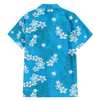 Hawaii Monstera Deliciosa Family Matching Short Sleeve Bodycon Dress and Hawaiian Shirt Blue Plumeria Polynesian Pattern - Polynesian Pride