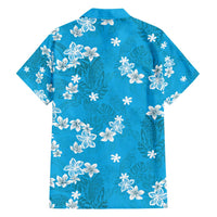 Hawaii Monstera Deliciosa Family Matching Tank Maxi Dress and Hawaiian Shirt Blue Plumeria Polynesian Pattern - Polynesian Pride