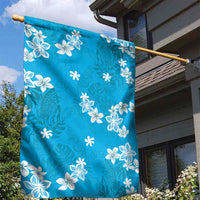 Hawaii Monstera Deliciosa Garden Flag Blue Plumeria Polynesian Pattern - Polynesian Pride