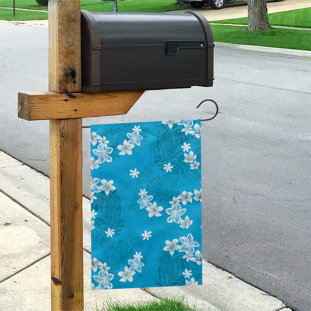 Hawaii Monstera Deliciosa Garden Flag Blue Plumeria Polynesian Pattern - Polynesian Pride