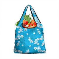 Hawaii Monstera Deliciosa Grocery Bag Blue Plumeria Polynesian Pattern - Polynesian Pride