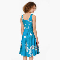 Hawaii Monstera Deliciosa Midi Dress Blue Plumeria Polynesian Pattern - Polynesian Pride