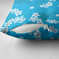 Hawaii Monstera Deliciosa Pillow Cover Blue Plumeria Polynesian Pattern - Polynesian Pride