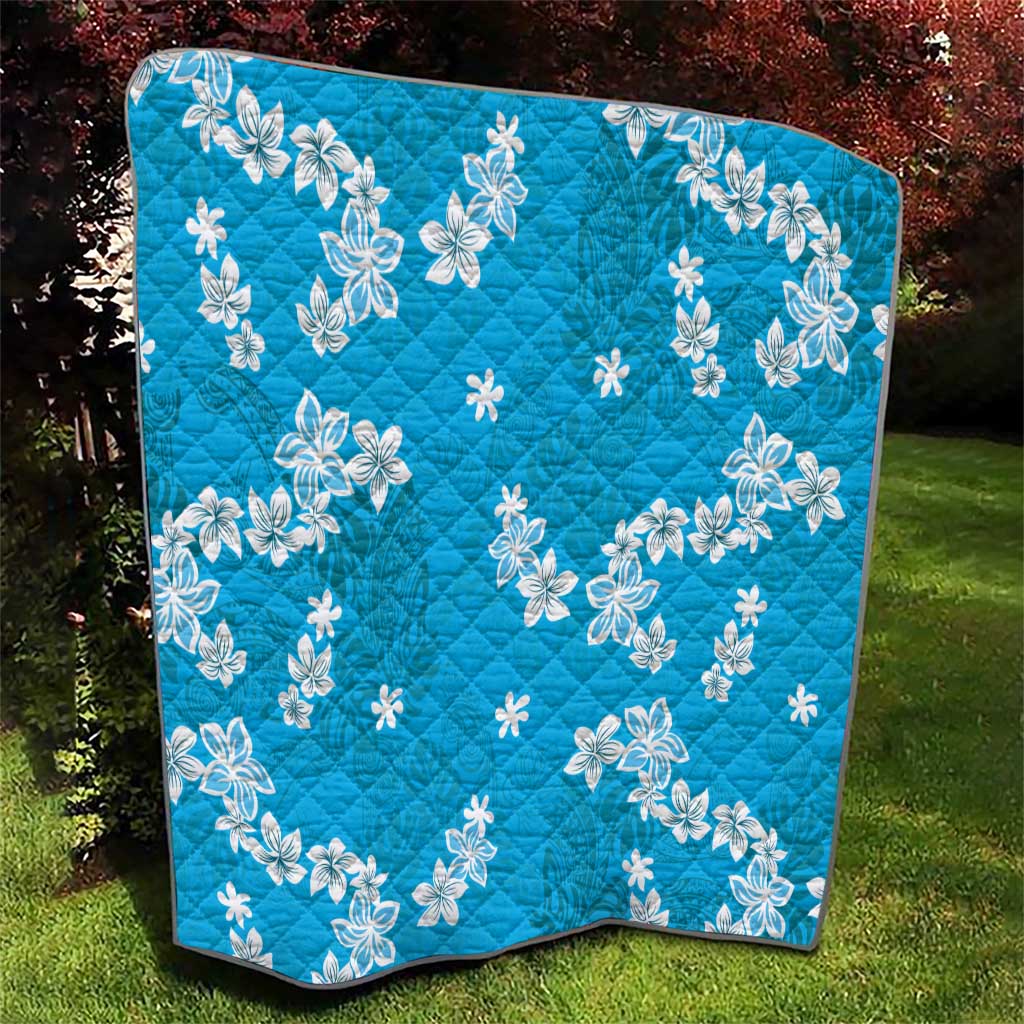 Hawaii Monstera Deliciosa Quilt Blue Plumeria Polynesian Pattern - Polynesian Pride