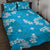 Hawaii Monstera Deliciosa Quilt Bed Set Blue Plumeria Polynesian Pattern - Polynesian Pride