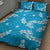 Hawaii Monstera Deliciosa Quilt Bed Set Blue Plumeria Polynesian Pattern - Polynesian Pride