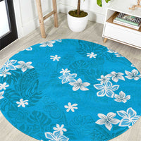 Hawaii Monstera Deliciosa Round Carpet Blue Plumeria Polynesian Pattern - Polynesian Pride