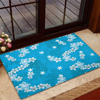 Hawaii Monstera Deliciosa Rubber Doormat Blue Plumeria Polynesian Pattern - Polynesian Pride