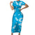 Hawaii Monstera Deliciosa Short Sleeve Bodycon Dress Blue Plumeria Polynesian Pattern - Polynesian Pride