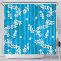 Hawaii Monstera Deliciosa Shower Curtain Blue Plumeria Polynesian Pattern - Polynesian Pride