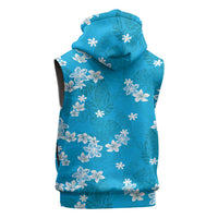 Hawaii Monstera Deliciosa Sleeveless Zip Hoodie Blue Plumeria Polynesian Pattern - Polynesian Pride
