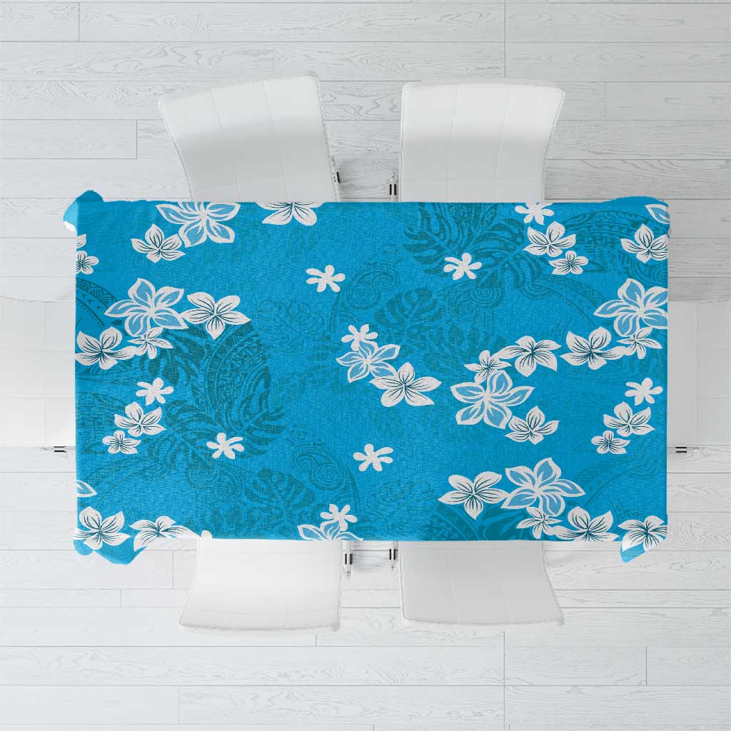 Hawaii Monstera Deliciosa Tablecloth Blue Plumeria Polynesian Pattern - Polynesian Pride