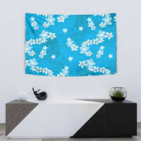Hawaii Monstera Deliciosa Tapestry Blue Plumeria Polynesian Pattern - Polynesian Pride