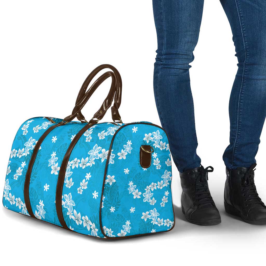 Hawaii Monstera Deliciosa Travel Bag Blue Plumeria Polynesian Pattern - Polynesian Pride