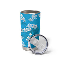Hawaii Monstera Deliciosa Tumbler Cup Blue Plumeria Polynesian Pattern - Polynesian Pride
