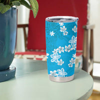 Hawaii Monstera Deliciosa Tumbler Cup Blue Plumeria Polynesian Pattern - Polynesian Pride
