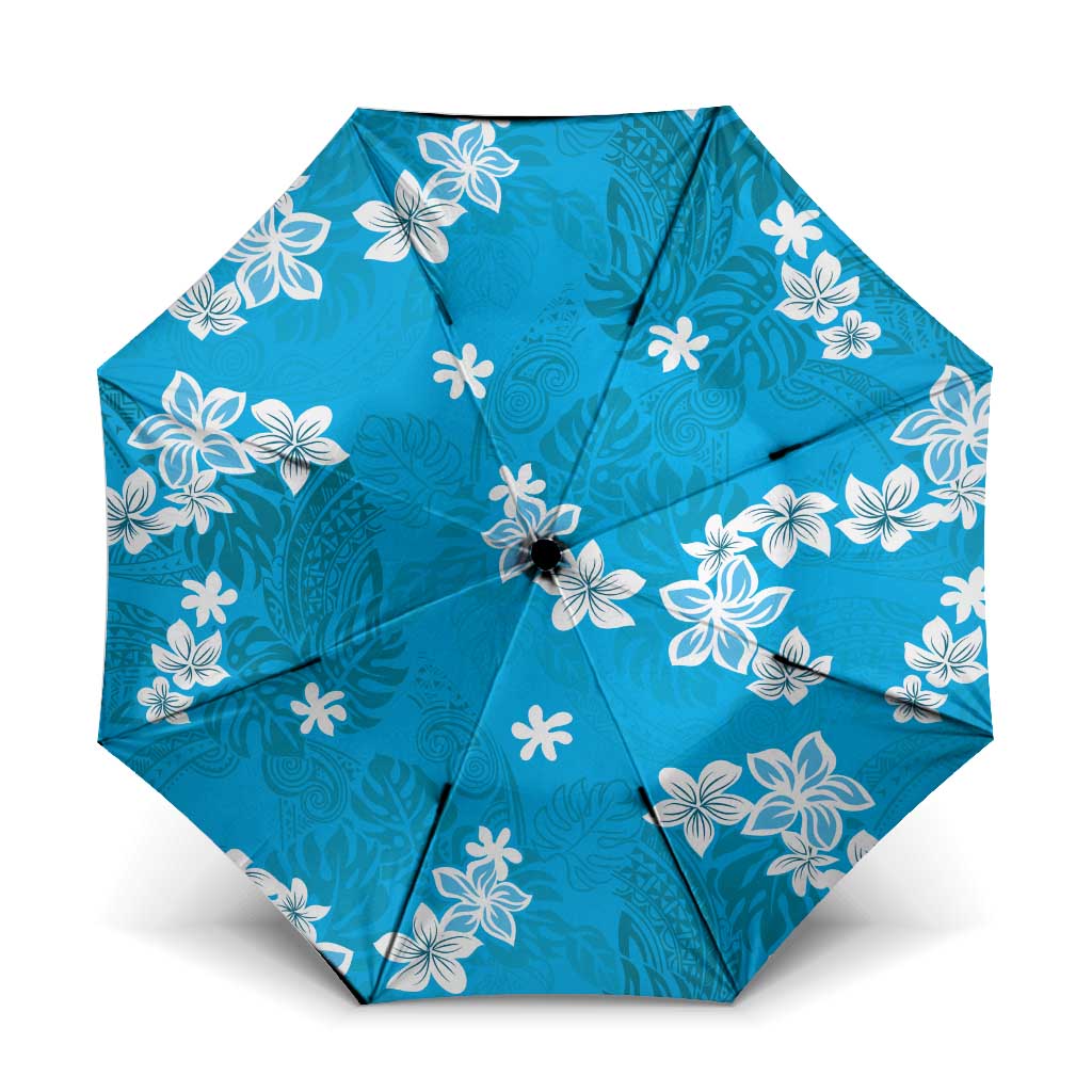 Hawaii Monstera Deliciosa Umbrella Blue Plumeria Polynesian Pattern - Polynesian Pride