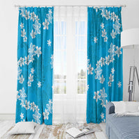 Hawaii Monstera Deliciosa Window Curtain Blue Plumeria Polynesian Pattern - Polynesian Pride