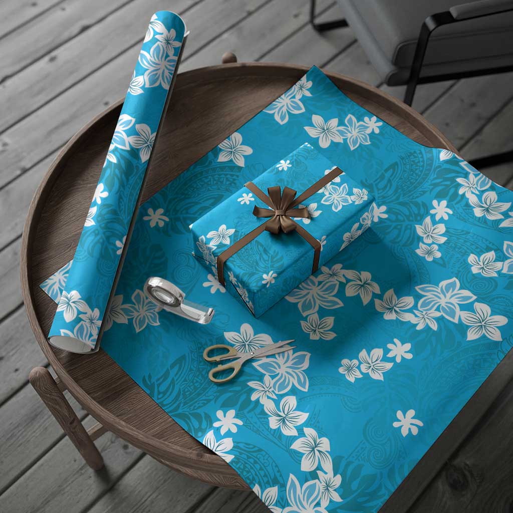 Hawaii Monstera Deliciosa Wrapping Paper Blue Plumeria Polynesian Pattern - Polynesian Pride
