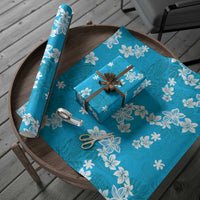 Hawaii Monstera Deliciosa Wrapping Paper Blue Plumeria Polynesian Pattern - Polynesian Pride