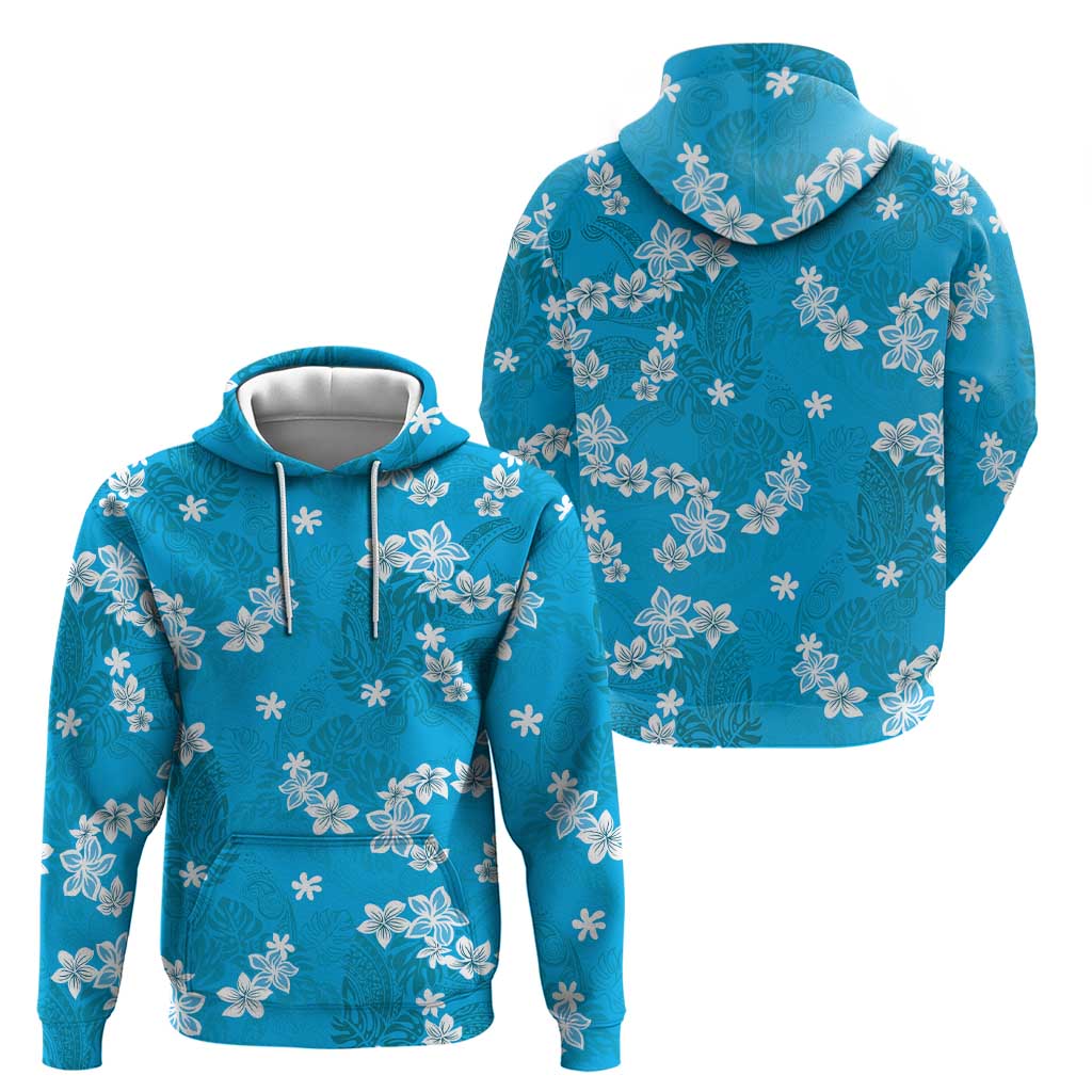 Hawaii Monstera Deliciosa Zip Hoodie Blue Plumeria Polynesian Pattern - Polynesian Pride
