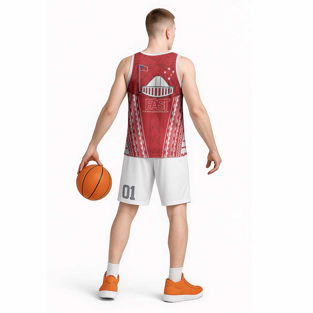 Samoa FAST Basketball Jersey Forever Proud Samoan Tribal Pattern - Polynesian Pride