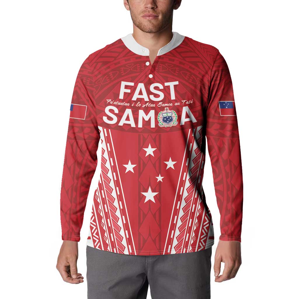 Samoa FAST Button Sweatshirt Forever Proud Samoan Tribal Pattern - Polynesian Pride
