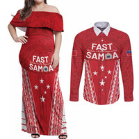 Samoa FAST Couples Matching Off Shoulder Maxi Dress and Long Sleeve Button Shirt Forever Proud Samoan Tribal Pattern - Polynesian Pride