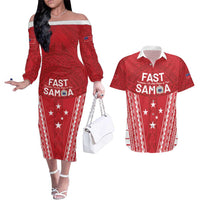Samoa FAST Couples Matching Off The Shoulder Long Sleeve Dress and Hawaiian Shirt Forever Proud Samoan Tribal Pattern - Polynesian Pride