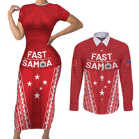 Samoa FAST Couples Matching Short Sleeve Bodycon Dress and Long Sleeve Button Shirt Forever Proud Samoan Tribal Pattern - Polynesian Pride