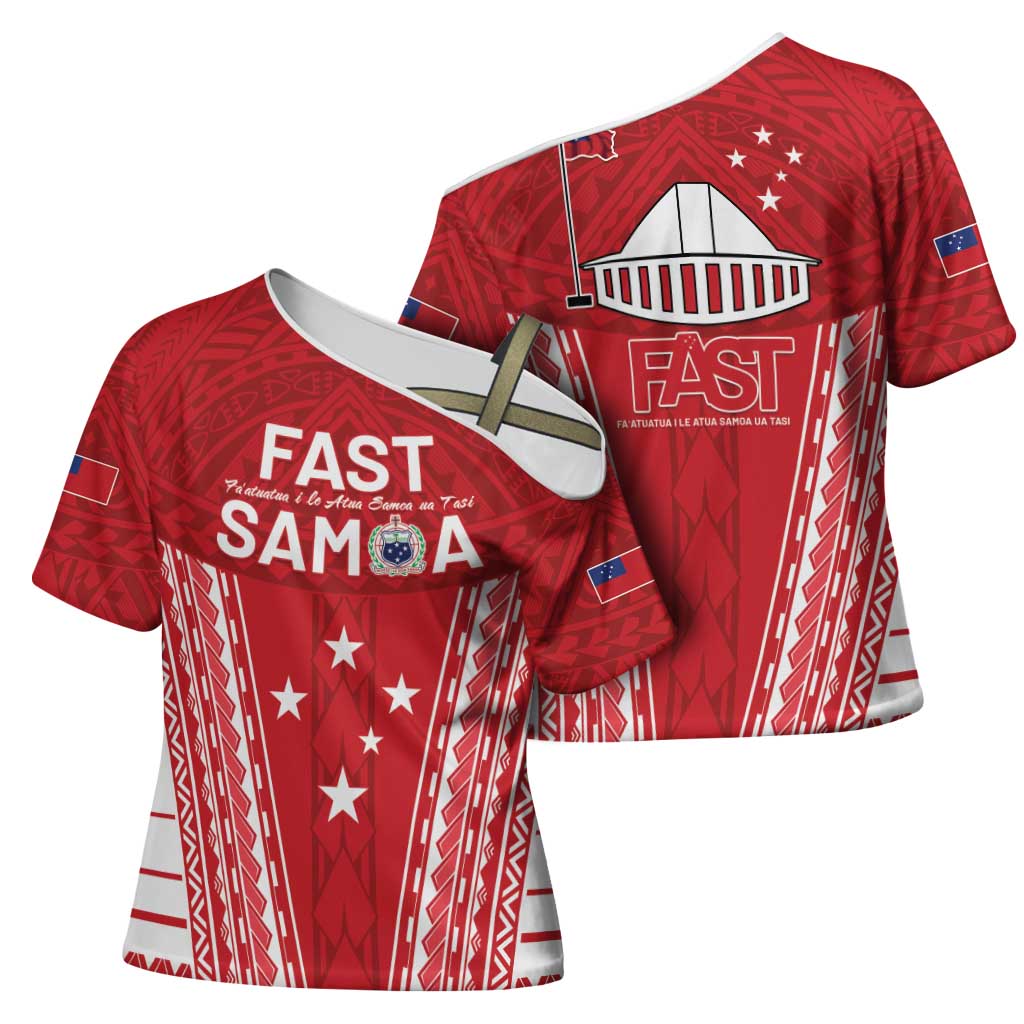 Samoa FAST Cross Shoulder Shirt Forever Proud Samoan Tribal Pattern - Polynesian Pride