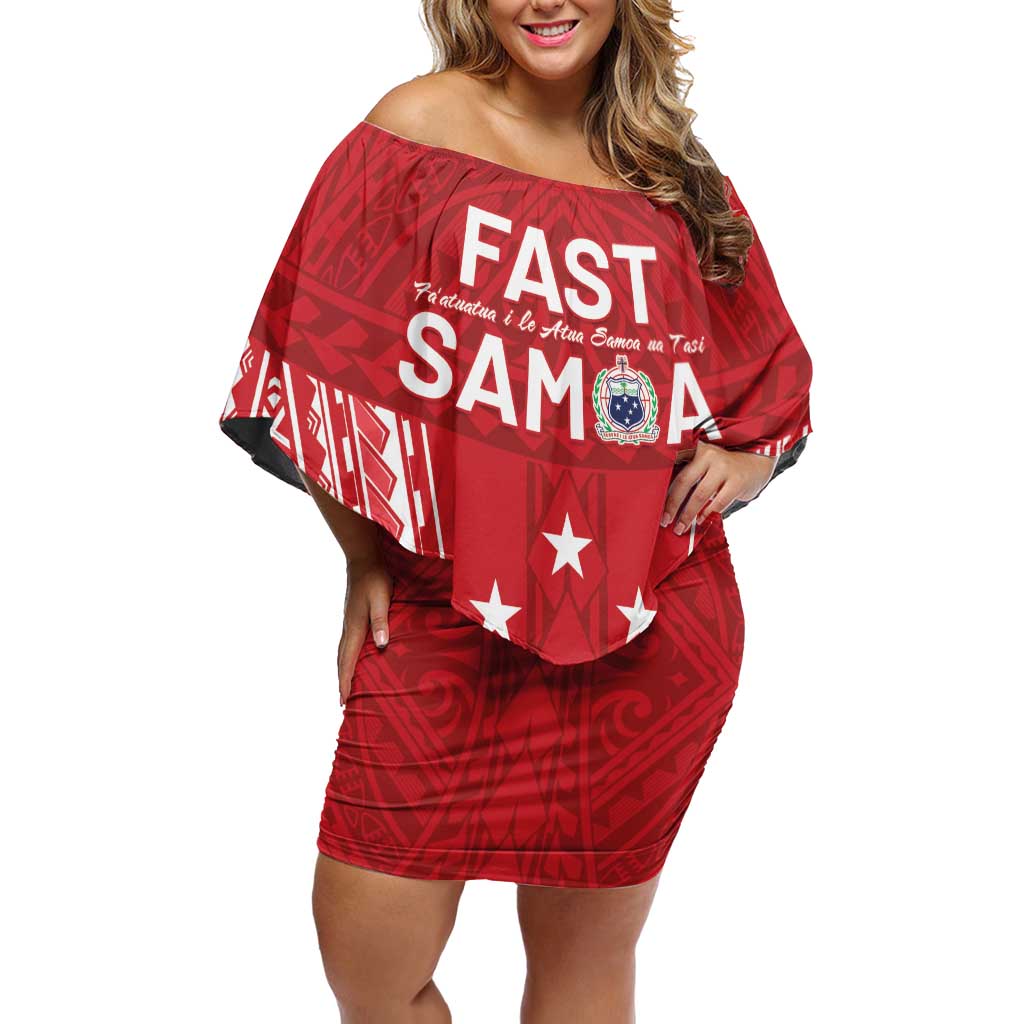 Samoa FAST Family Matching Off Shoulder Short Dress and Hawaiian Shirt Forever Proud Samoan Tribal Pattern - Polynesian Pride