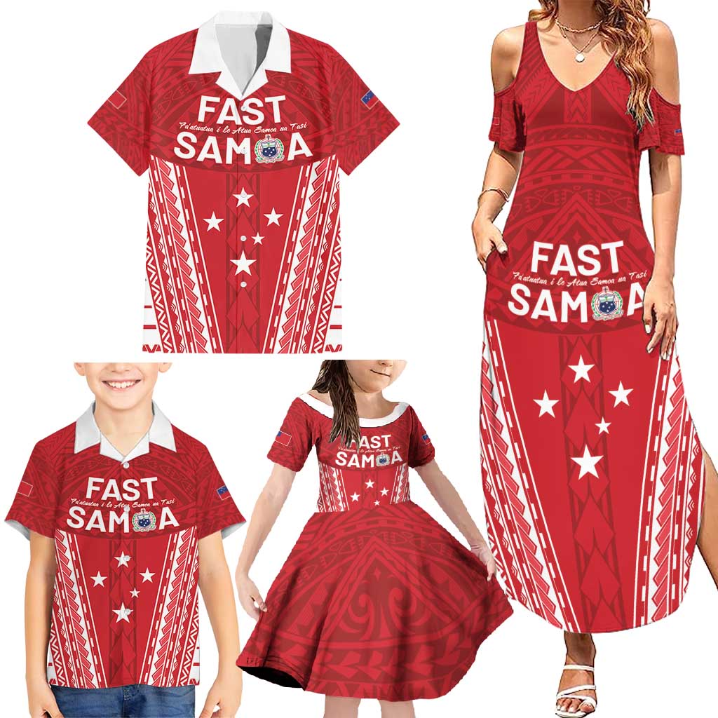 Samoa FAST Family Matching Summer Maxi Dress and Hawaiian Shirt Forever Proud Samoan Tribal Pattern - Polynesian Pride