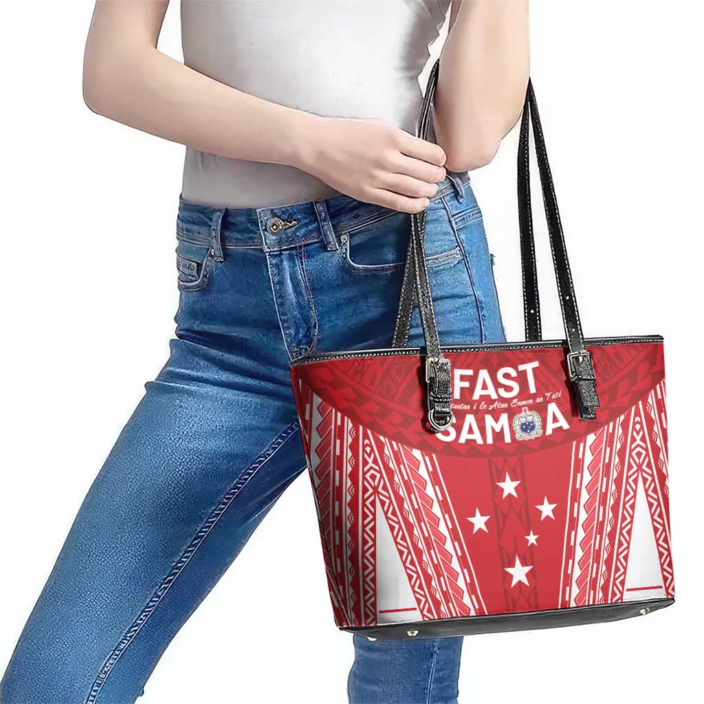 Samoa FAST Leather Tote Bag Forever Proud Samoan Tribal Pattern - Polynesian Pride