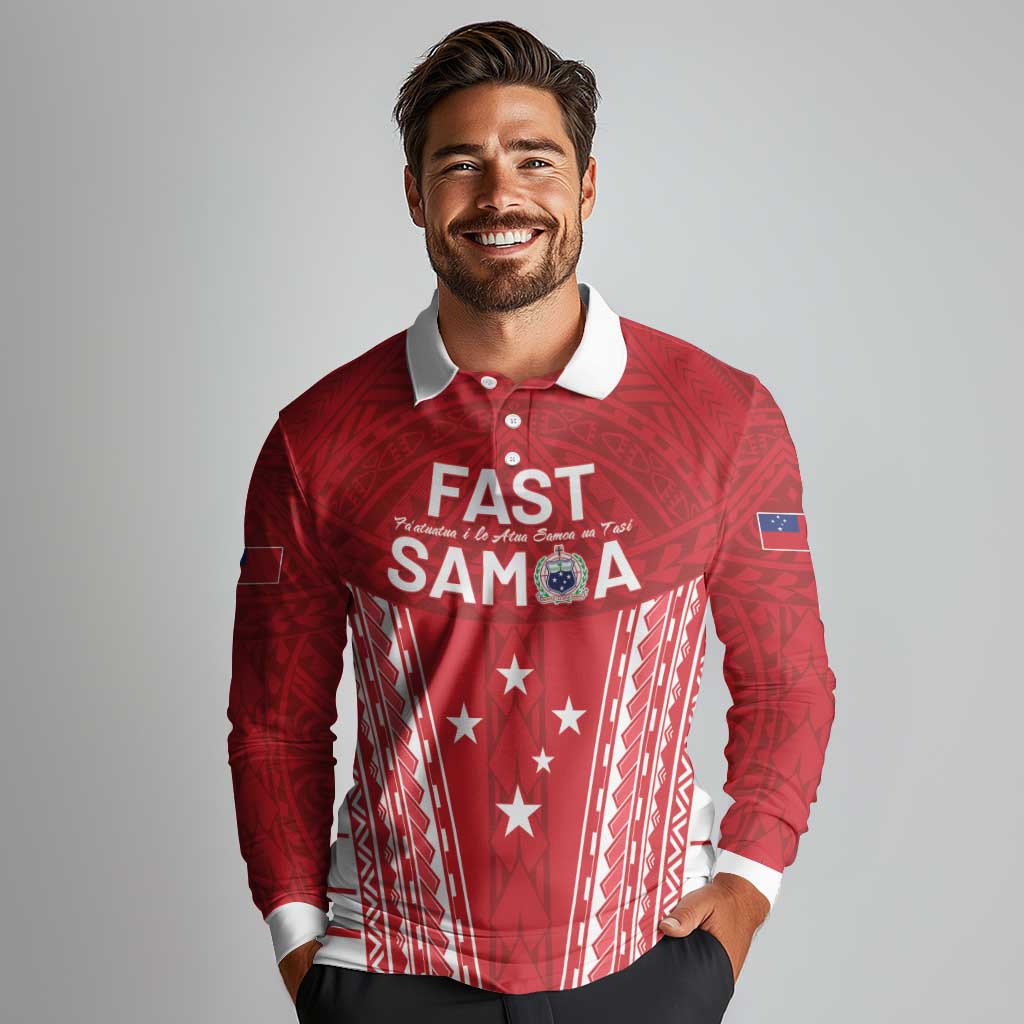 Samoa FAST Long Sleeve Polo Shirt Forever Proud Samoan Tribal Pattern - Polynesian Pride
