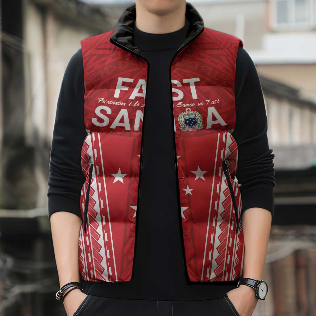 Samoa FAST Sleeveless Puffer Jacket Forever Proud Samoan Tribal Pattern - Polynesian Pride