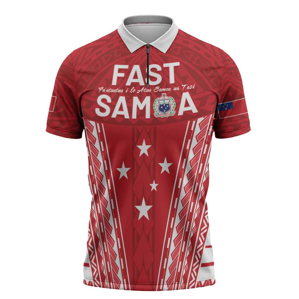 Samoa FAST Zipper Polo Shirt Forever Proud Samoan Tribal Pattern - Polynesian Pride
