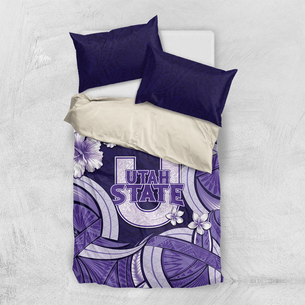 Utah State Polynesian Heritage Bedding Set Floral Tribal Pattern Tropical Flowers LT05 US Twin 172cm x 218cm Purple - Polynesian Pride