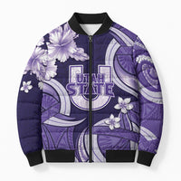 Utah State Polynesian Heritage Bomber Puffer Jacket Floral Tribal Pattern Tropical Flowers LT05 Unisex Purple - Polynesian Pride